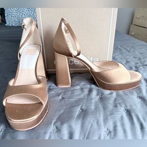 Dolce Vita Metallic Bronze Satin Platform Ankle-Strap Heels